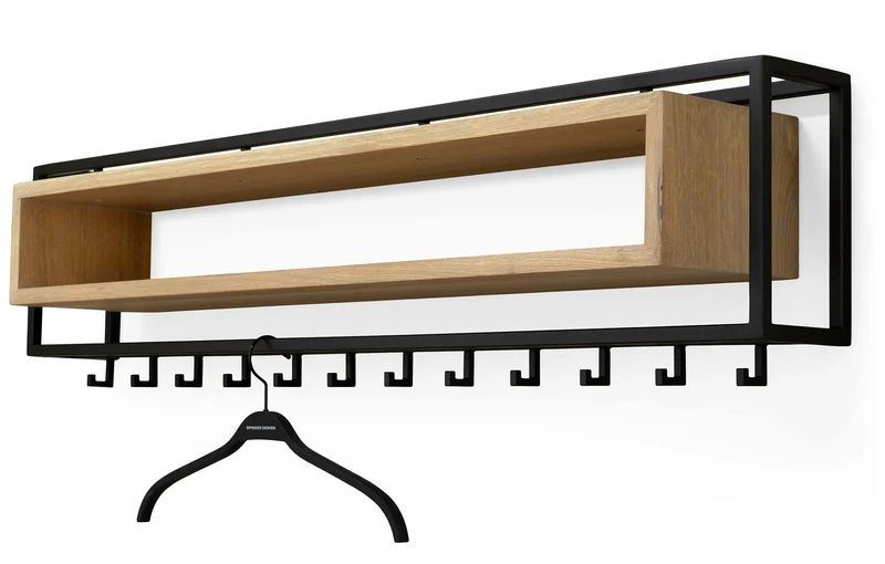 Garderobe Wandgarderobe SCHOOL 120 Stahl Schwarz Ablage Eiche, Spinder