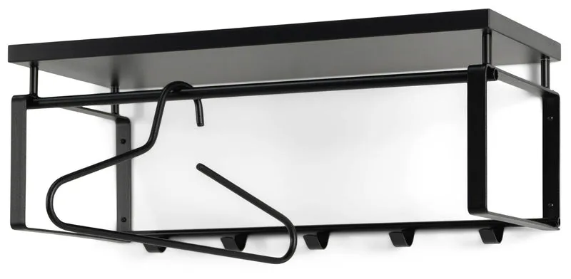 Wandgarderobe REX 3 Schwarz, Garderobe mit 5 Haken und Hutablage
