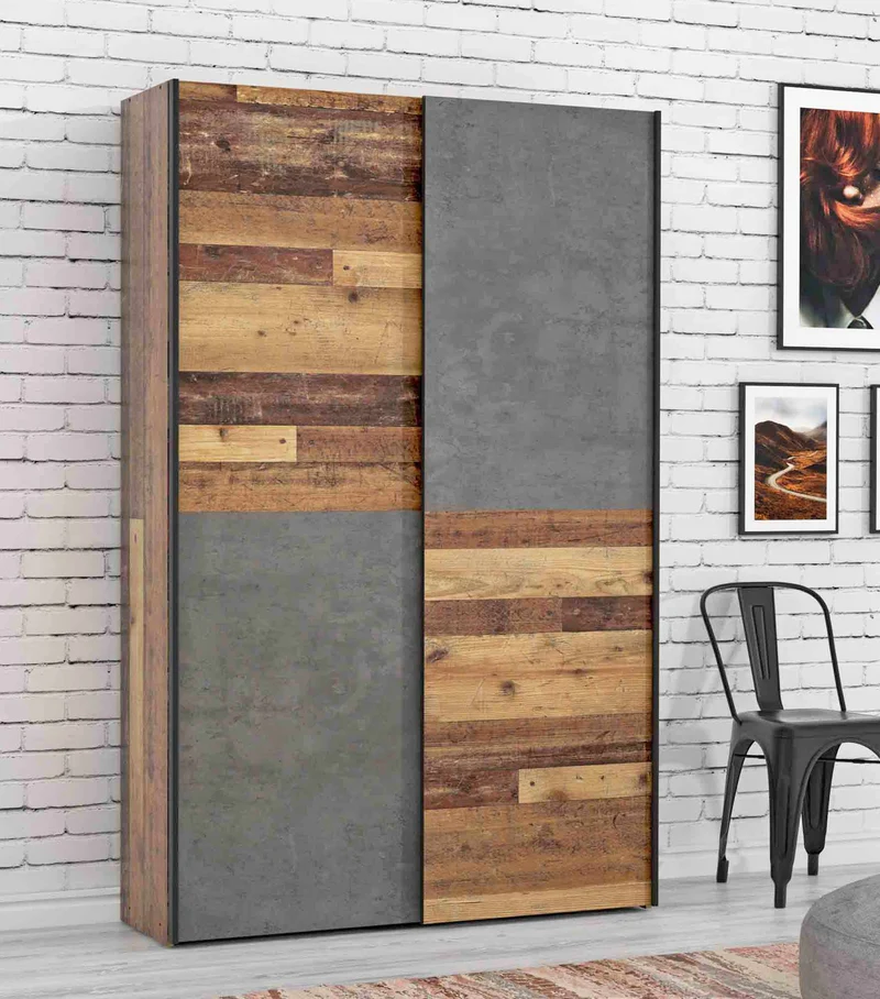 Kleiderschrank Mehrzweckschrank OZZULA Old Wood Vintage und Beton