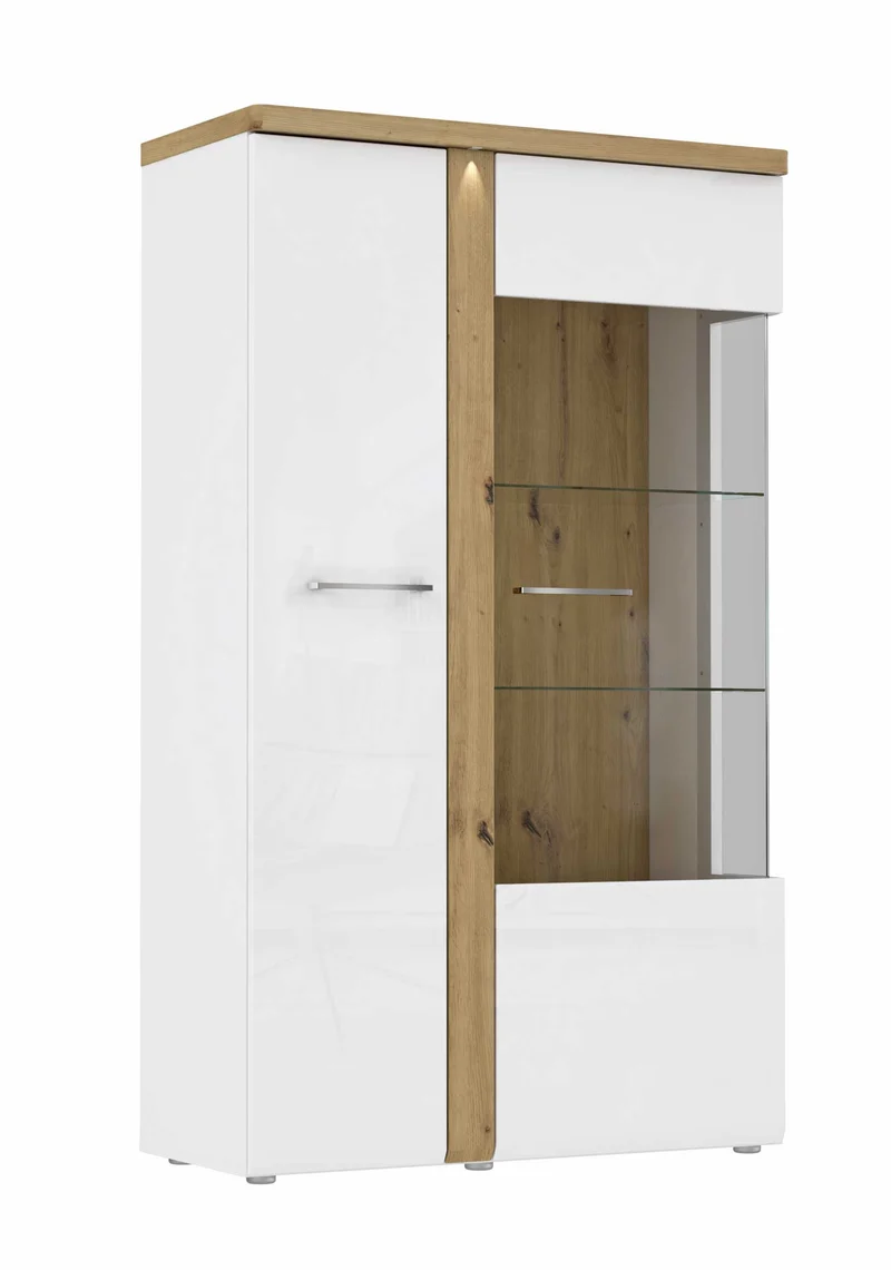 Highboard Vitrine TULUZA 2 Türen Optik Weiß / Artisan Eiche, von Forte