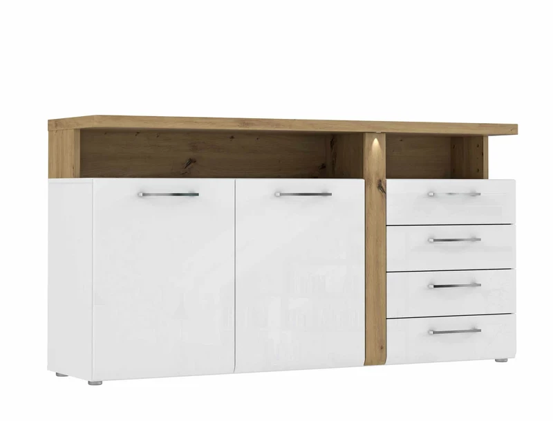 Sideboard TULUZA 2-trg. 4 Schubladen Optik Weiß / Artisan Eiche, Forte