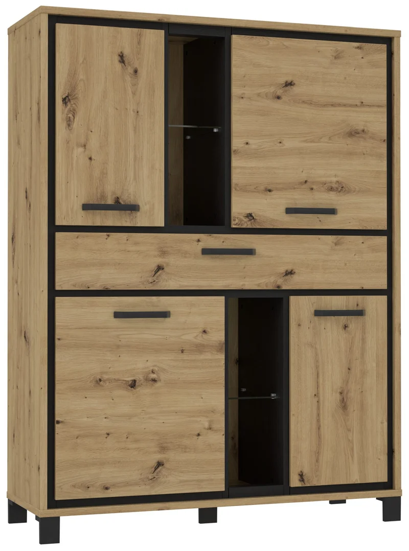 Highboard TRONDHEIM 4 Türen Artisan Eiche / Schwarzeiche Optik, Forte