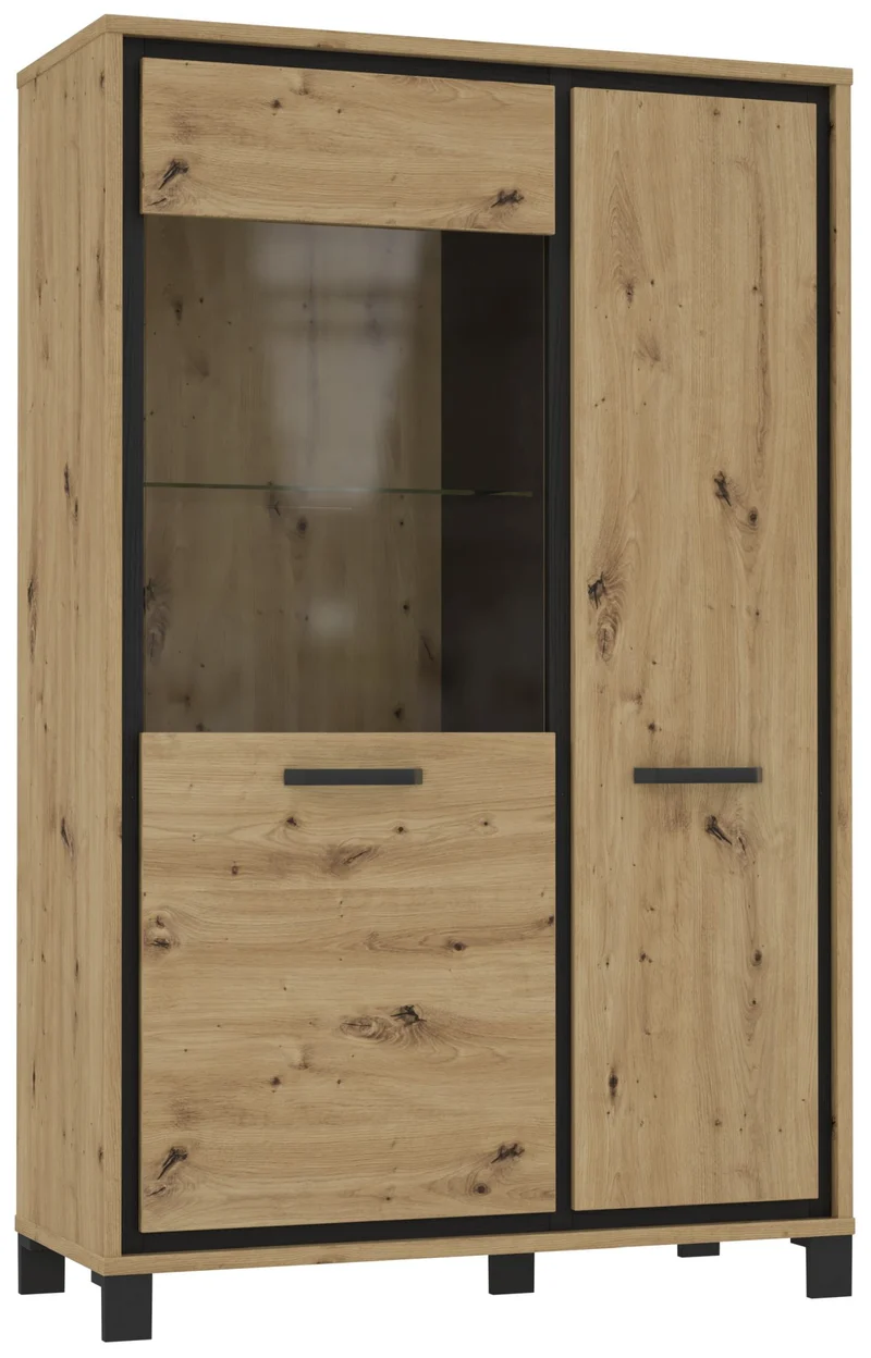 Highboard Vitrine TRONDHEIM Artisan Eiche / Schwarzeiche Optik, Forte