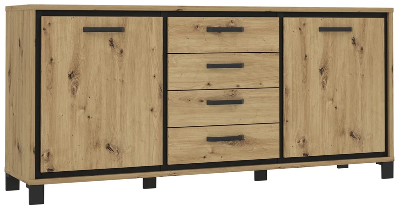 Sideboard TRONDHEIM 2-trg. 4 Schubladen Artisan / Schwarzeiche Optik