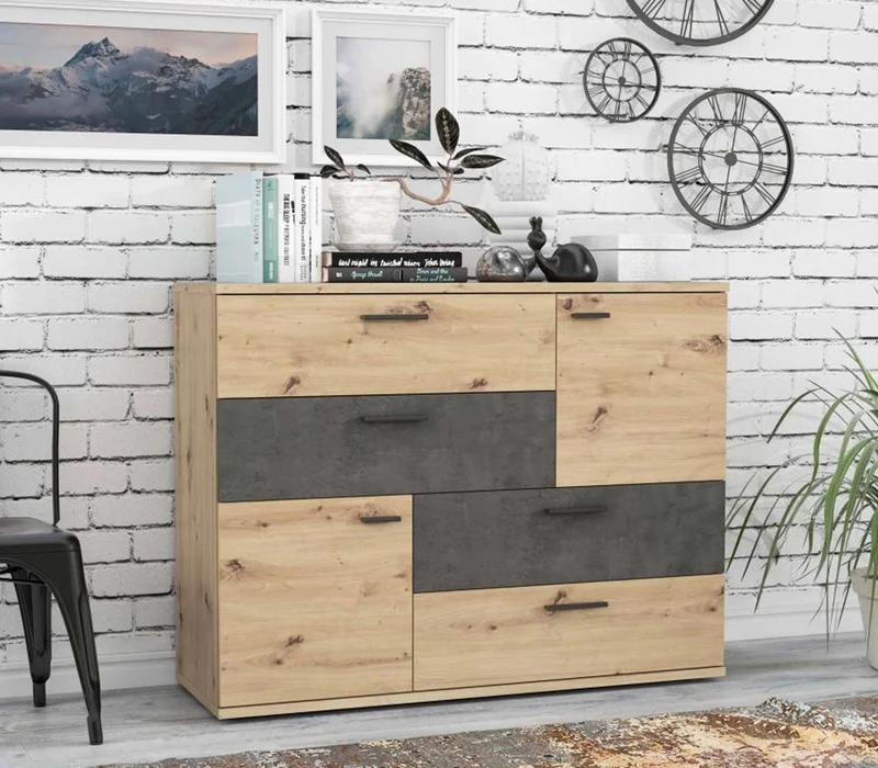 Kommode Sideboard SKIVE Optik: Artisan Eiche / Betonoptik dunkelgrau