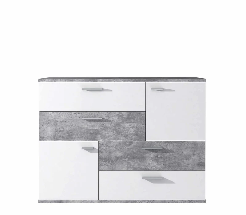 Kommode Sideboard SKIVE Optik: Betonoptik lichtgrau / Weiß von Forte