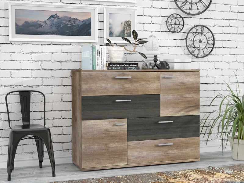 Kommode SKIVE 2-trg. 4 Schubladen Optik: Eiche Antik / Touchwood