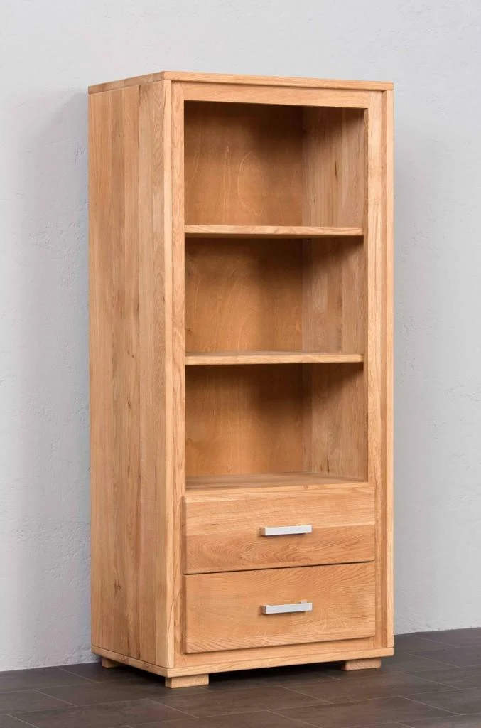 Regal 139 cm, 2 Schubladen, Wildeiche Massivholz geölt, Basel