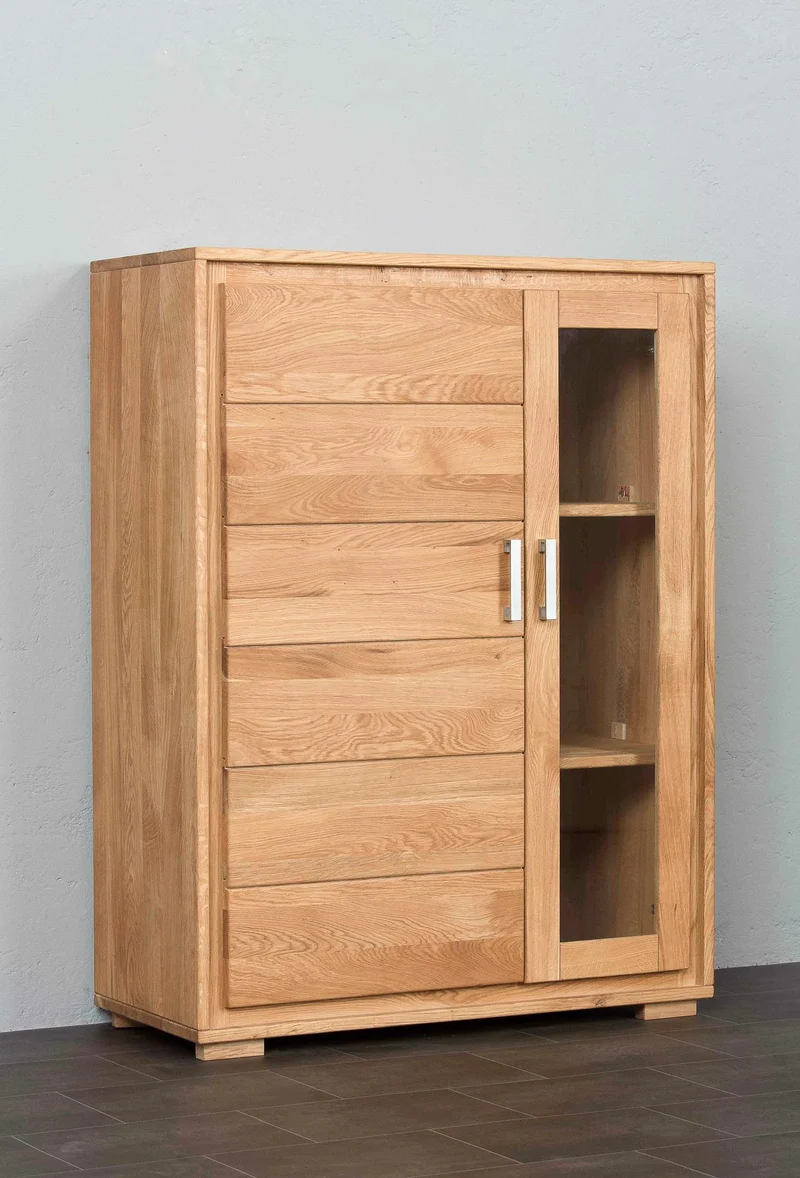 Vitrine 2-türig 121 cm Wildeiche Massivholz geölt, Basel