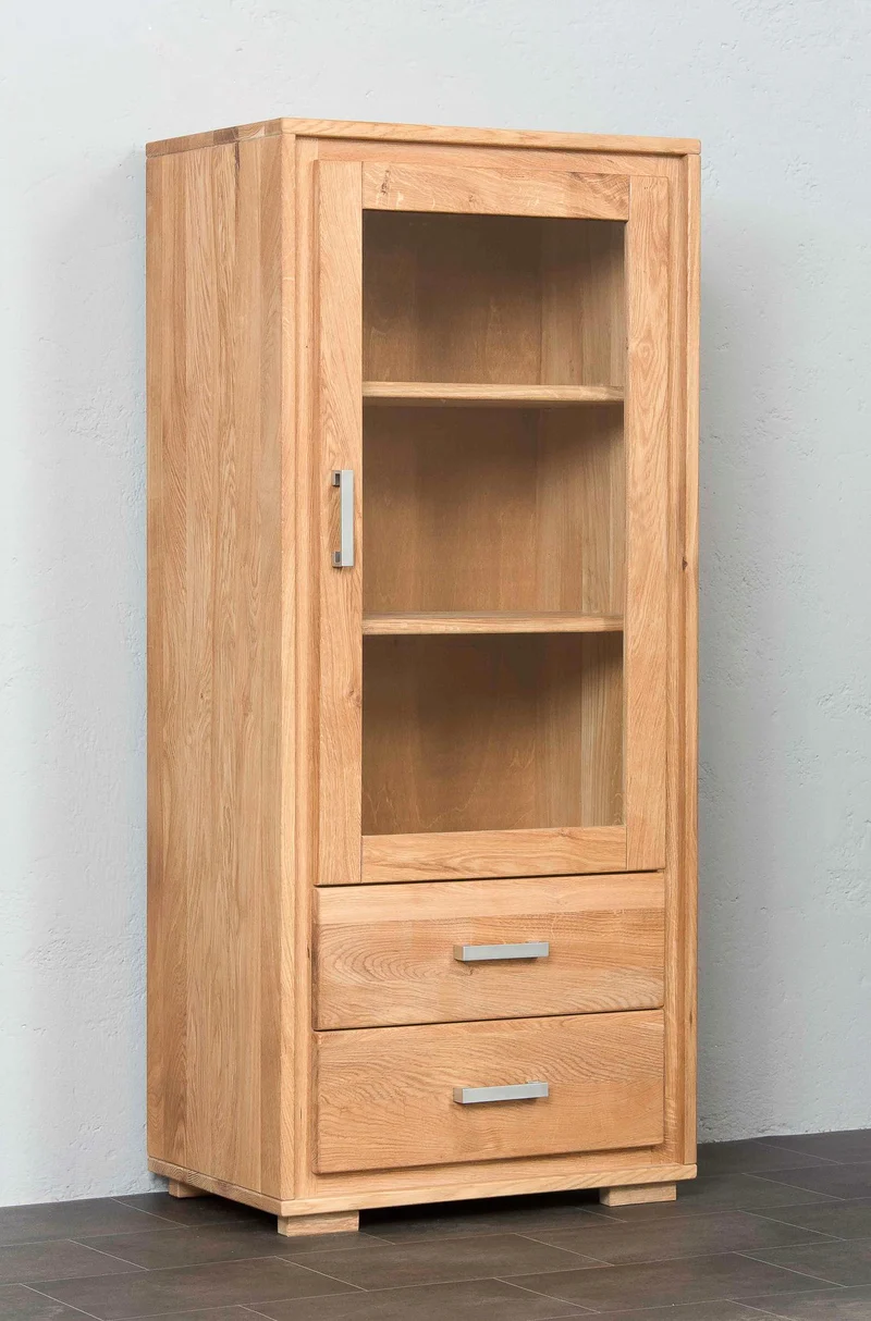 Mini Vitrine 1-türig rechts Wildeiche Massivholz geölt, Basel