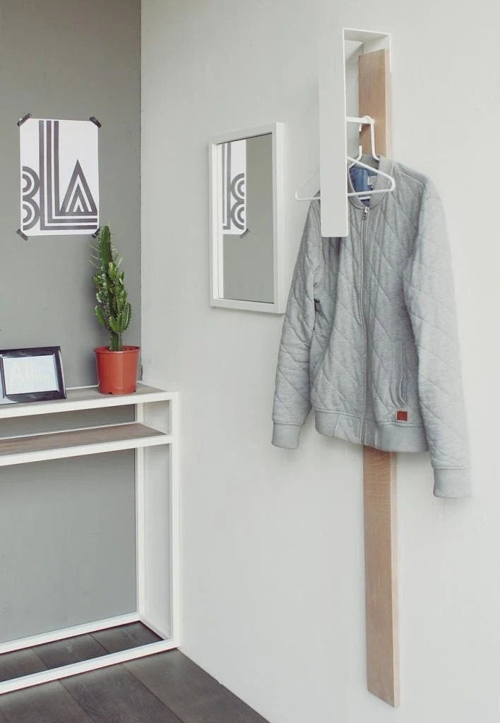 Garderobe Wandgarderobe FRESH 3 Eiche und weißer Stahl von Spinder