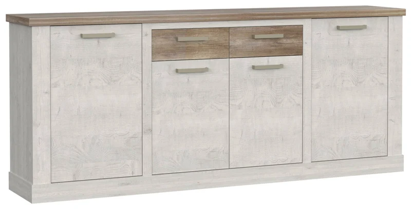 Sideboard DURO, 4 Türen und 2 Schubladen, in Pinie weiß antik
