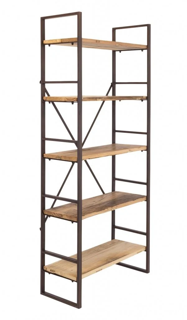 Regal Eisenregal ROSSINO Antik Braun, 5 Fächer aus alten Ulmenholz