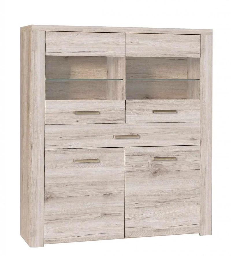 Highboard Vitrine PORTLAND 2+2 Türen, Sandeiche Optik