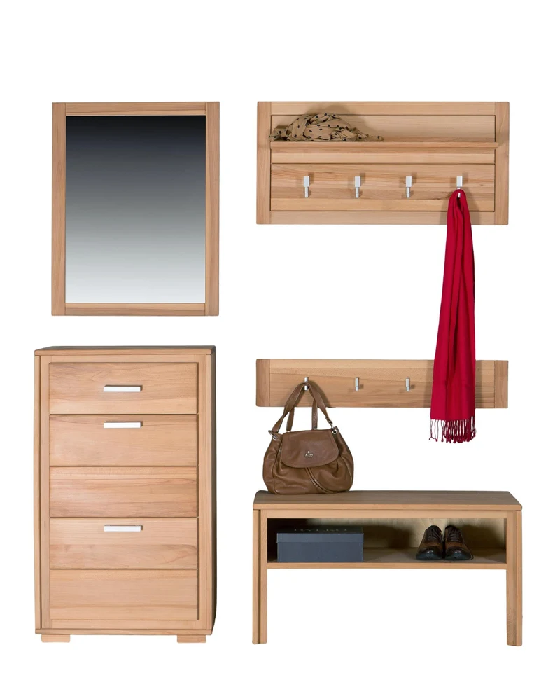 Garderoben Set Kernbuche Massivholz geölt, 5-teilig, Genf IV