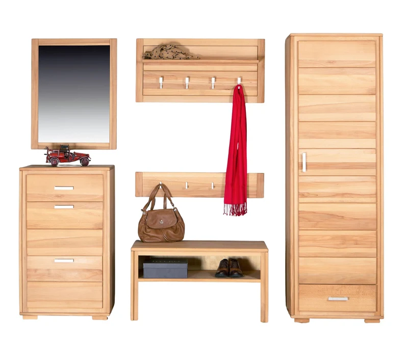 Garderoben Set Kernbuche Massivholz geölt, 6-teilig, Genf III
