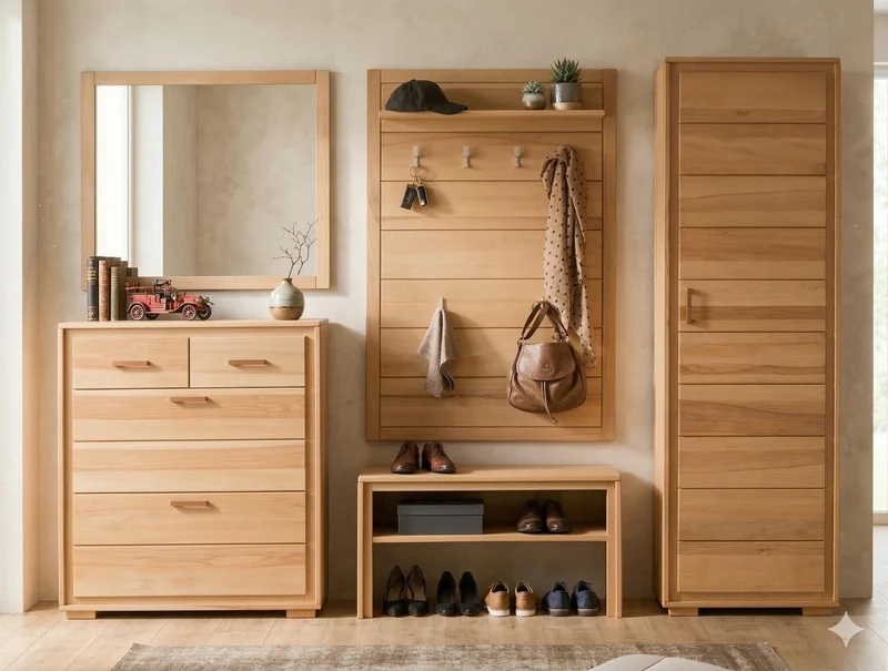 Garderoben Set Kernbuche Massivholz geölt, 5-teilig, Genf I