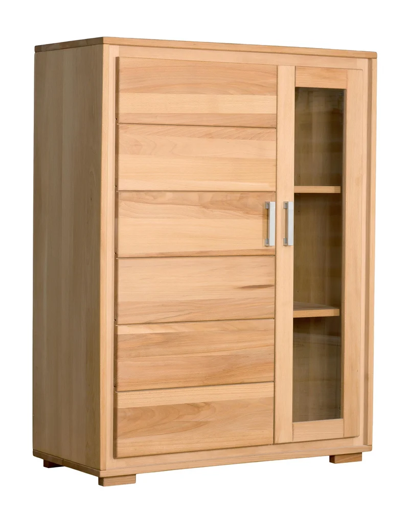 Vitrine 2-türig 121 cm hoch Kernbuche Massivholz geölt, Genf