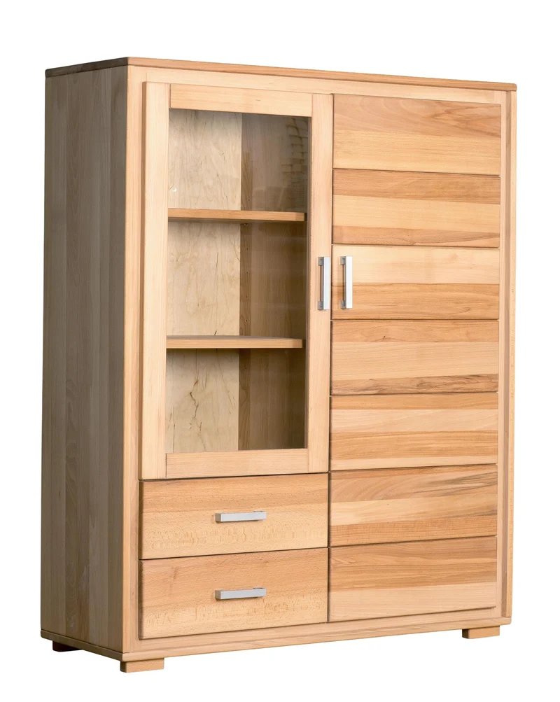 Highboard Vitrine 2-türig Kernbuche Massivholz geölt, Genf
