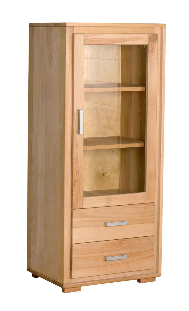 Mini Vitrine 1-türig rechts Kernbuche Massivholz geölt, Genf