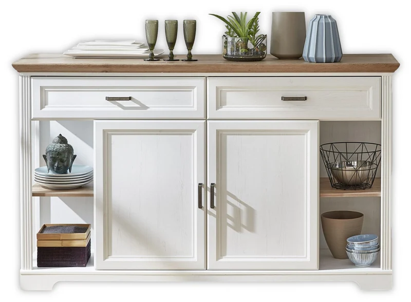 Sideboard JASMIN Pinie weiß Nachbildung mit offenen Fächern