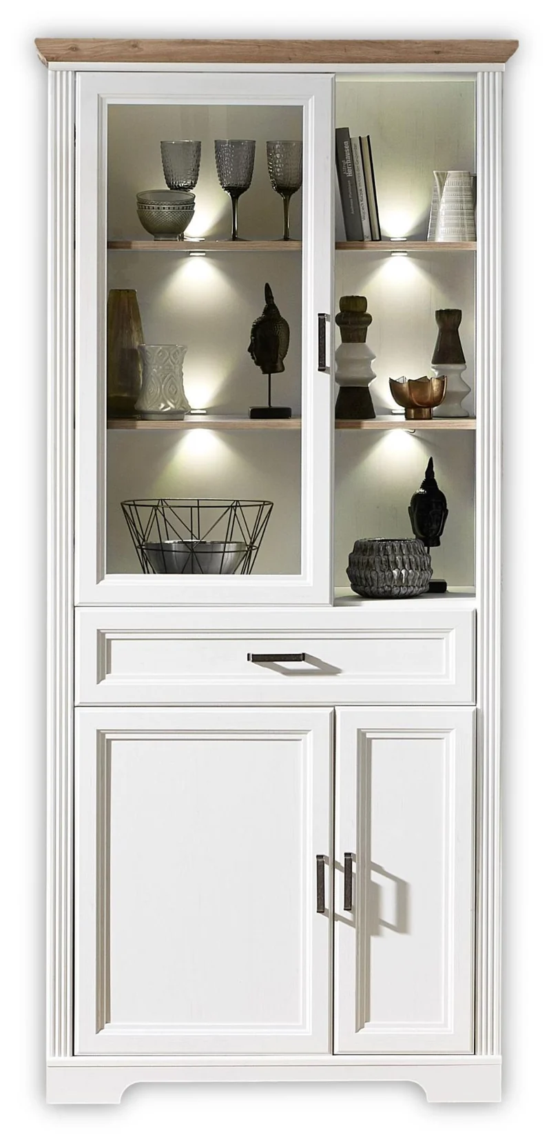 Vitrine JASMIN 2-türig - Landhausstil Pinie weiß mit Beleuchtung