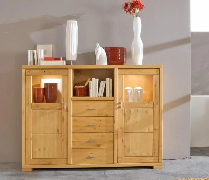 Highboard VITA Kommode mit 2 Türen, 4 Schubladen Kiefer massiv