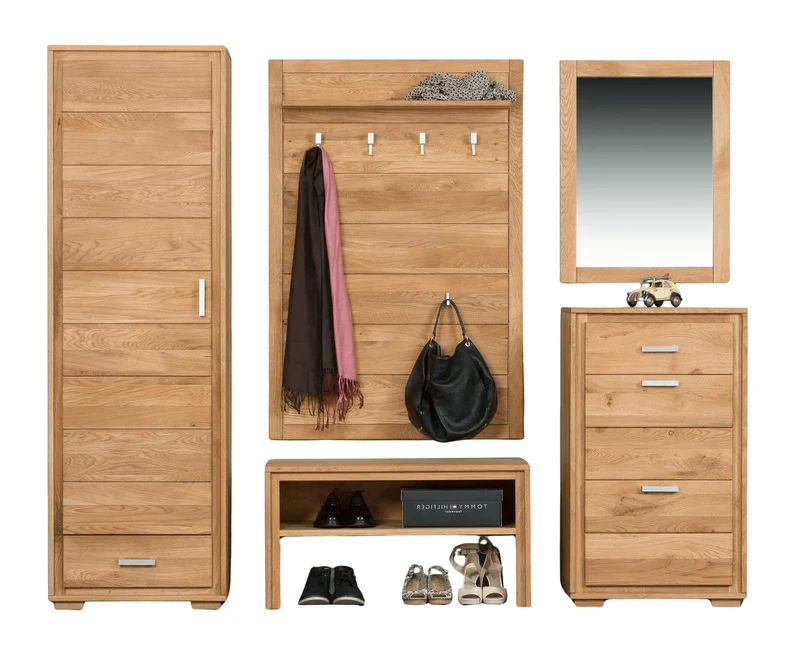 Garderoben Set Wildeiche Massivholz geölt, 5-teilig, Basel III-L