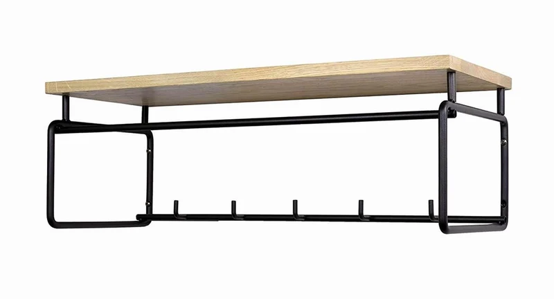 Wandgarderobe CLINT 3 Schwarz lackiert mit Hutablage aus Eichenholz