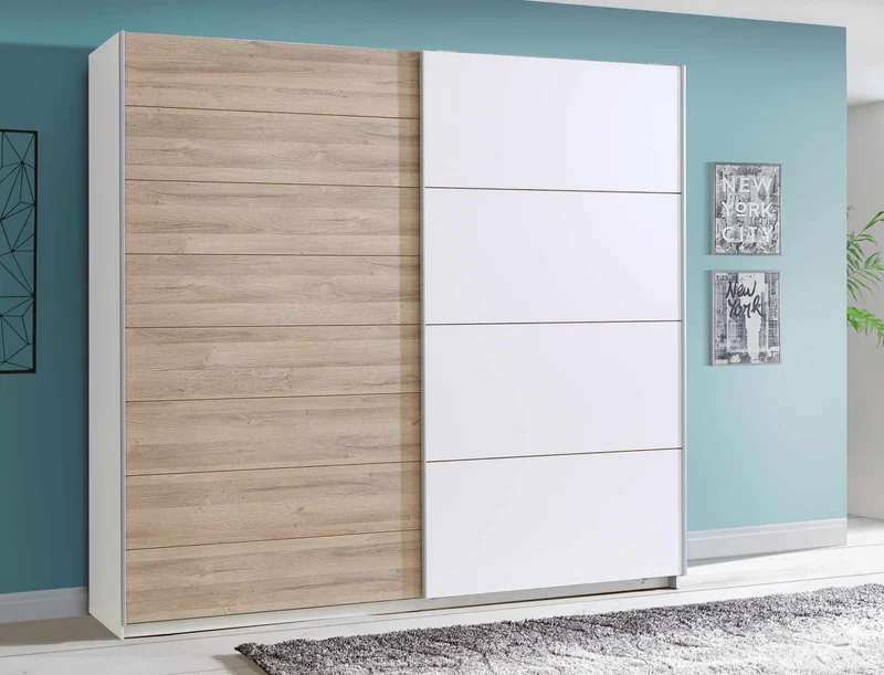 Schwebetürenschrank JAWA 200 cm Optik: Bianco Eiche / Weiß, von Forte