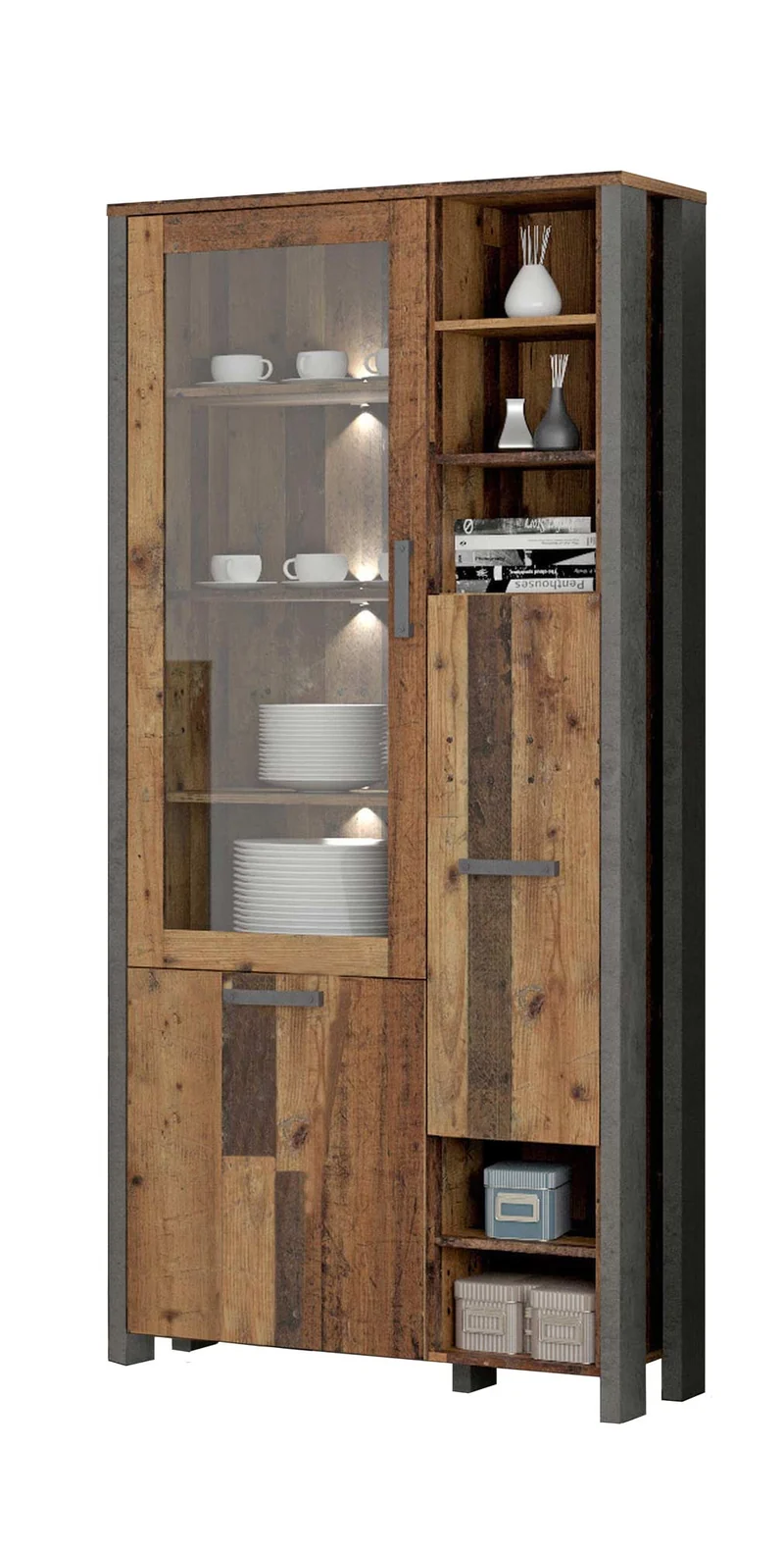 Vitrinenschrank CLIF 3-trg. Optik: Old Wood Vintage von Forte