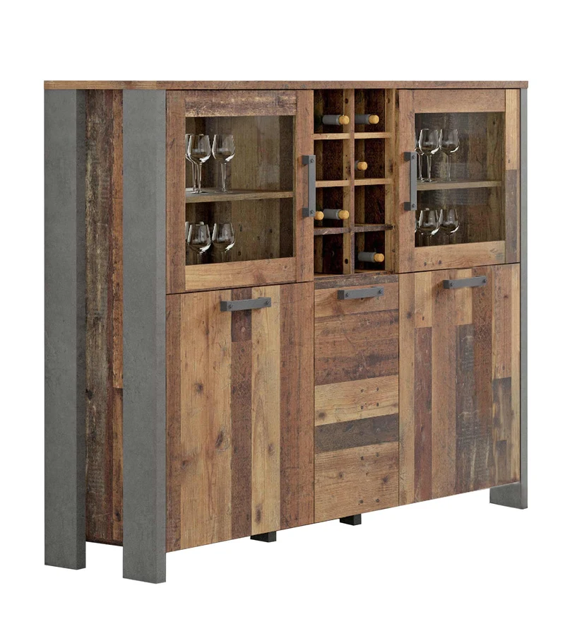 Highboard Vitrine CLIF 5-trg. Optik: Old Wood Vintage von Forte