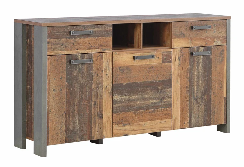 Sideboard CLIF 3 Türen 2 Schubladen Optik: Old Wood Vintage von Forte