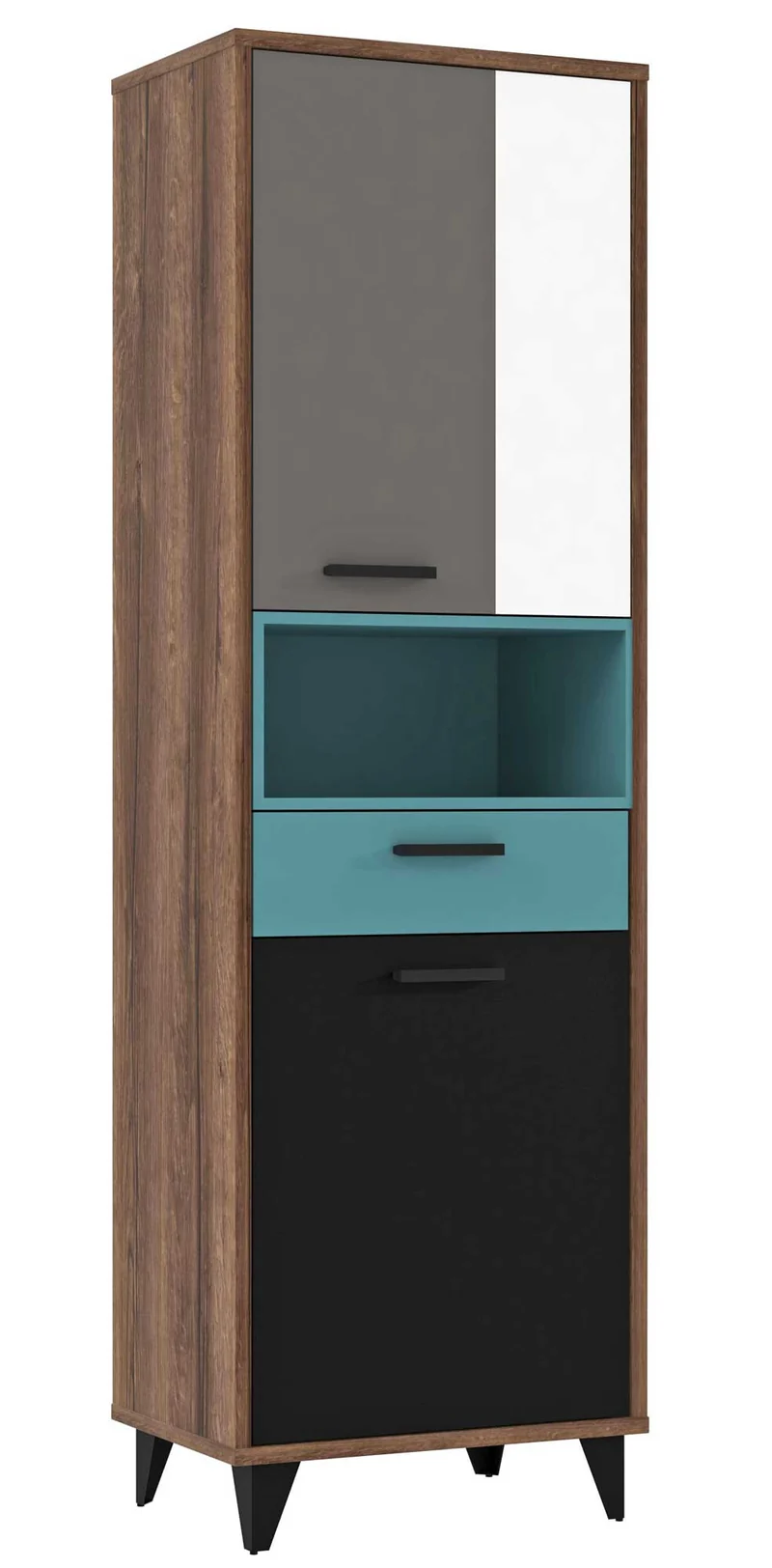 Regal Schrank RAVEN 2 Türen Optik Schlammeiche mit Weiß Grün Grau