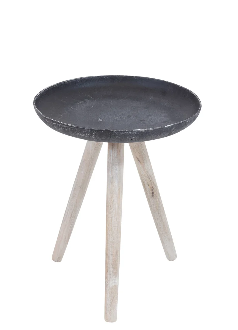 Beistelltisch SAND CASTED 35 cm Metall Platte, Beine Holz