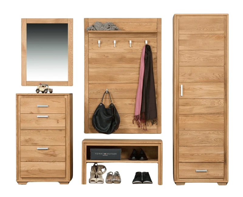 Garderoben Set Wildeiche Massivholz geölt, 5-teilig, Basel III