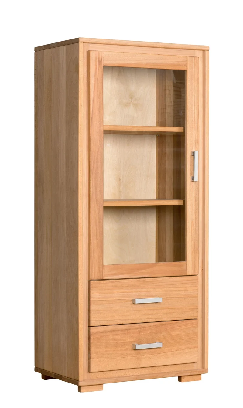 Mini Vitrine 1-türig links Kernbuche Massivholz geölt, Genf