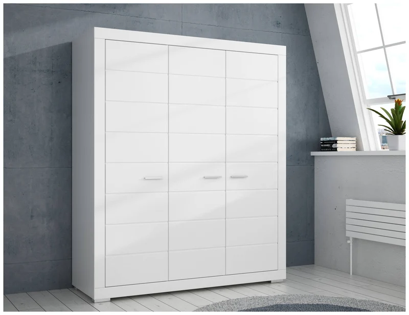 Kleiderschrank SNOW Schrank, 3 Türen, Facheinteilung, Weiß matt