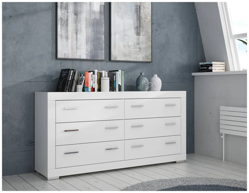 Schubladenkommode SNOW Kommode mit 6 Schubkästen Weiß matt