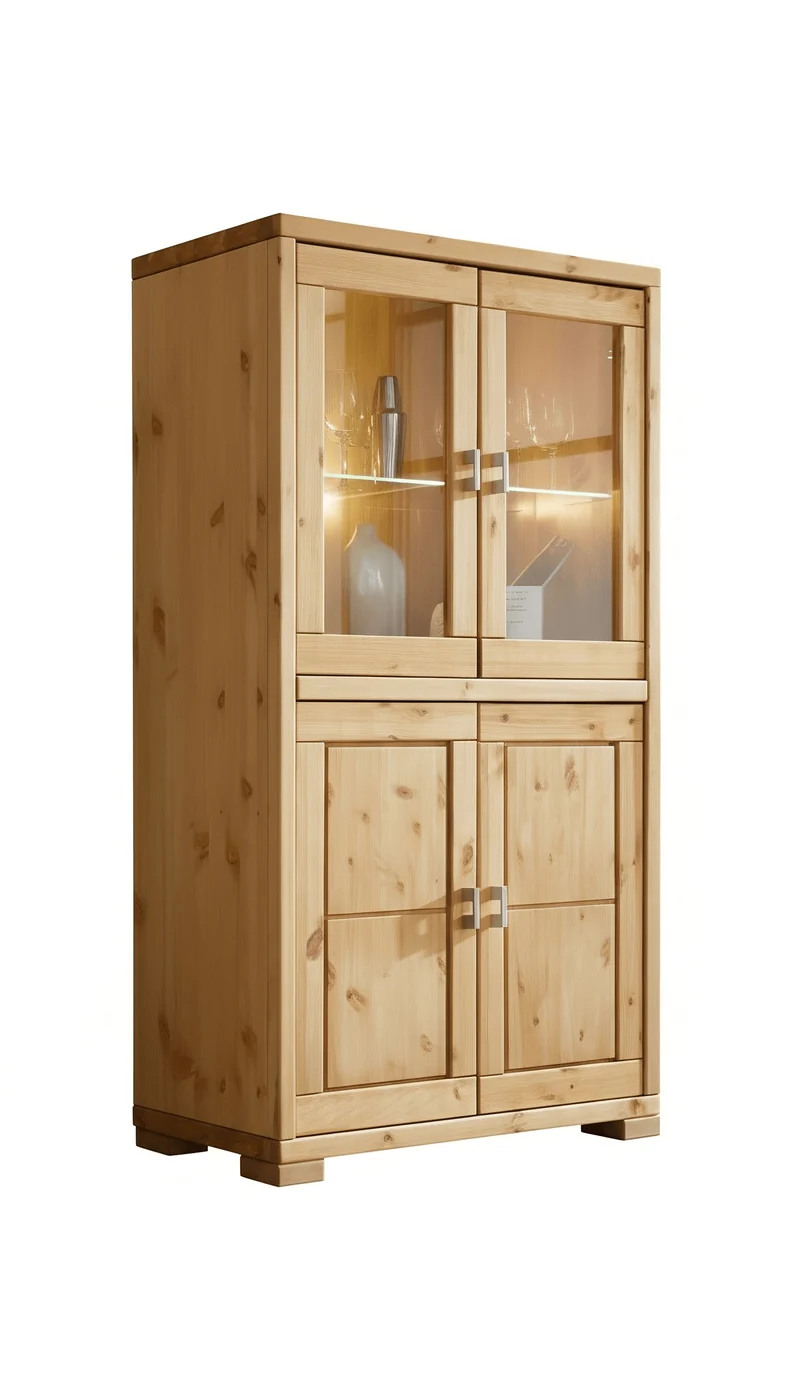 Highboard-Vitrine VITA Vitrinenschrank mit 4 Türen Kiefer massiv