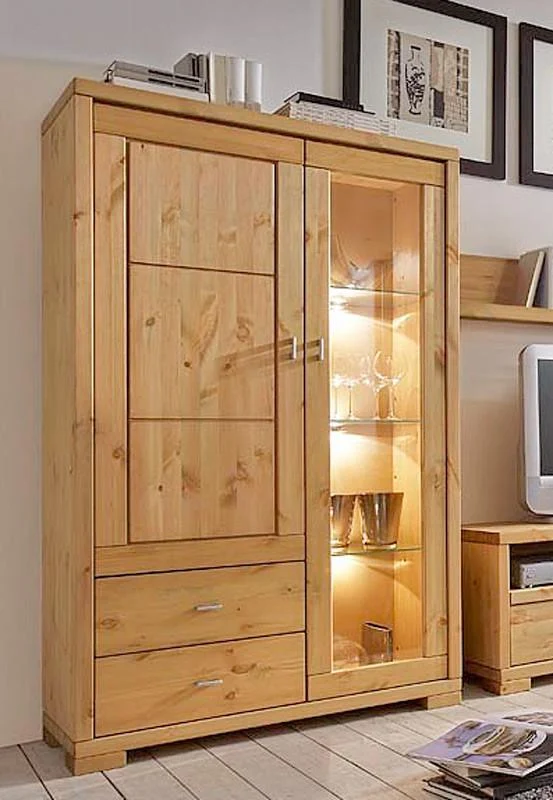 Highboard-Vitrine VITA Vitrine, 2 Türen 2 Schubladen Kiefer massiv