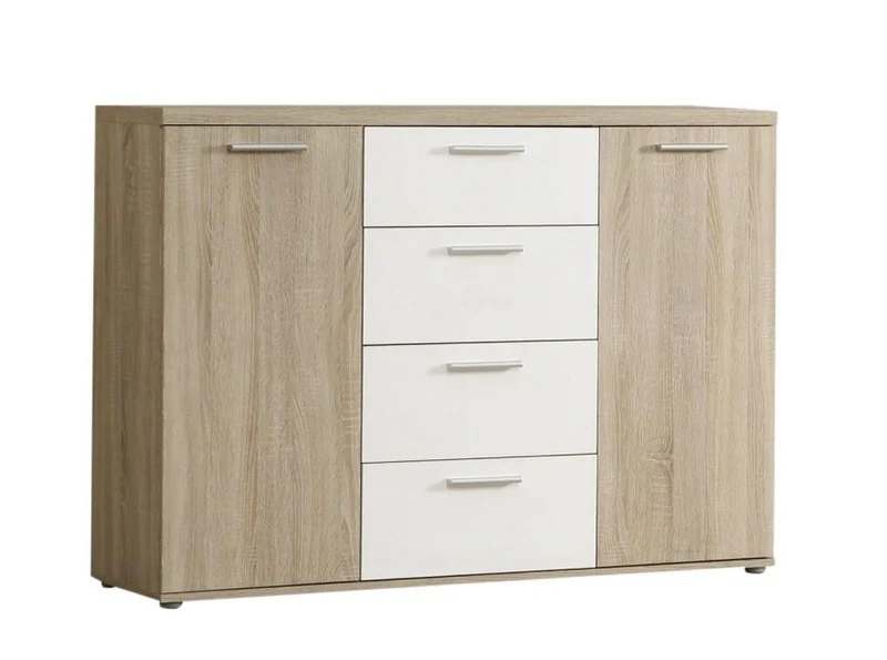Sideboard Winnie Kommode 4 Schubladen und 2 Türen, Sonoma Eiche / Weiß