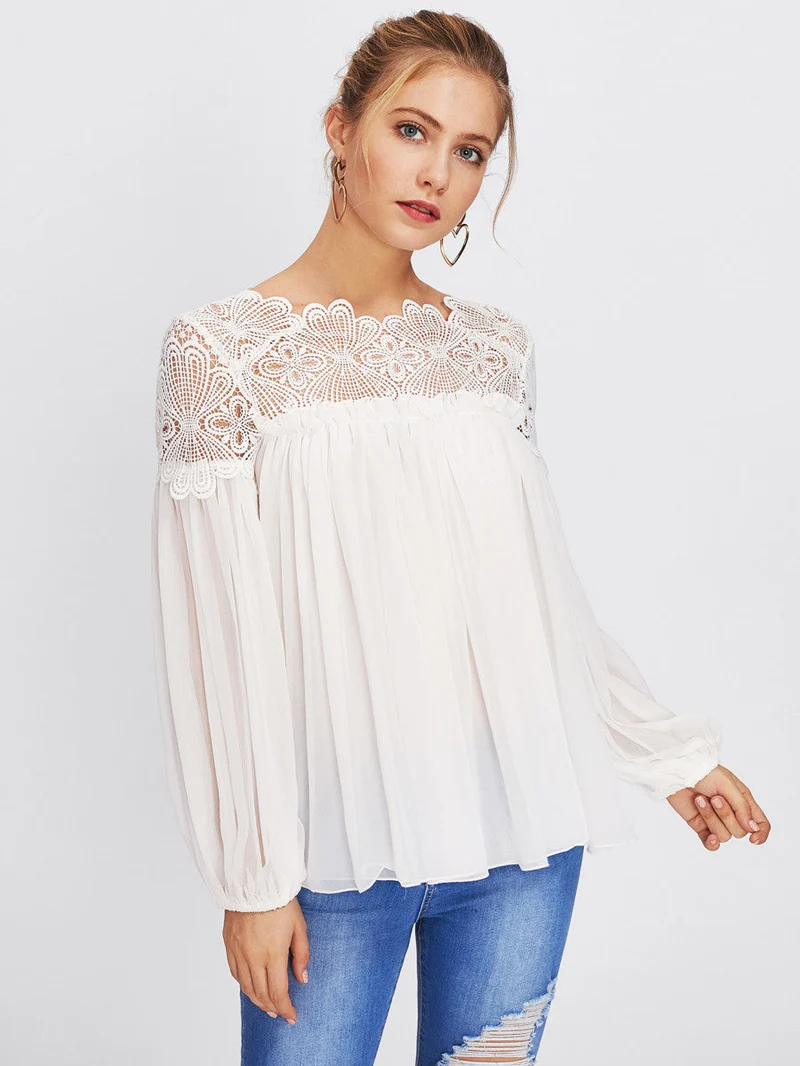 Lace Yoke Smock Top