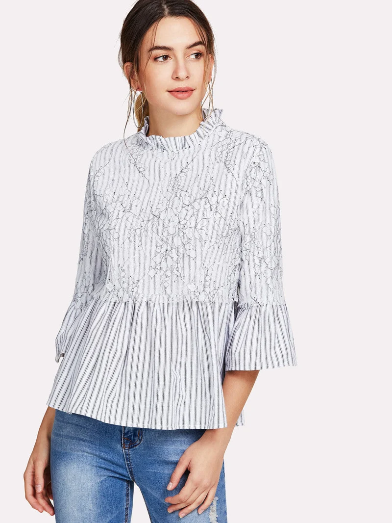 Appliqué Striped Smock Top