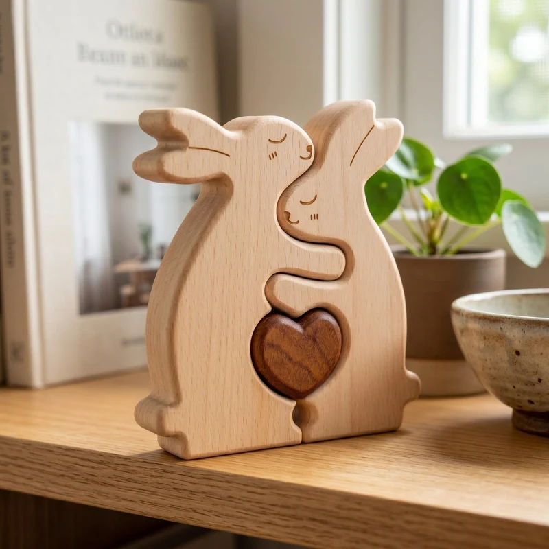 Bunny Family Wooden Puzzle Home Decor