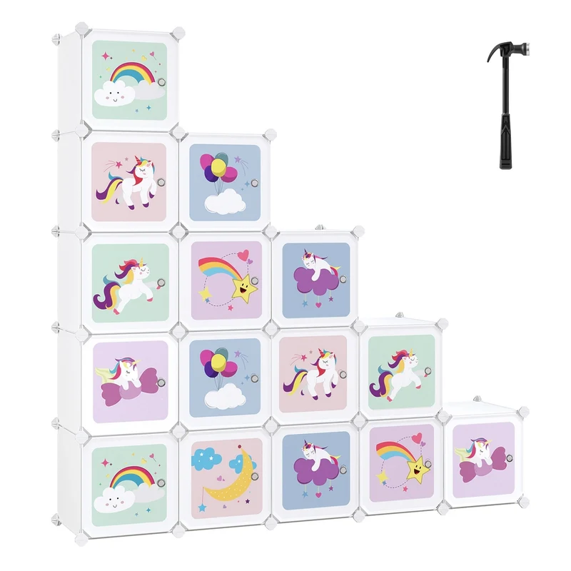 Regalsystem aus Kunststoff mit 16 Würfeln und Türen für Kinder