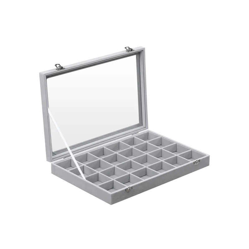 Schmuckbox mit Glasdeckel und 24 Fächern