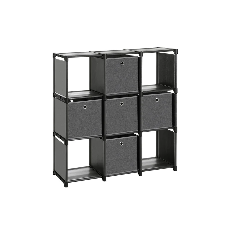 Würfelregal mit 5 Stoffboxen Schwarz