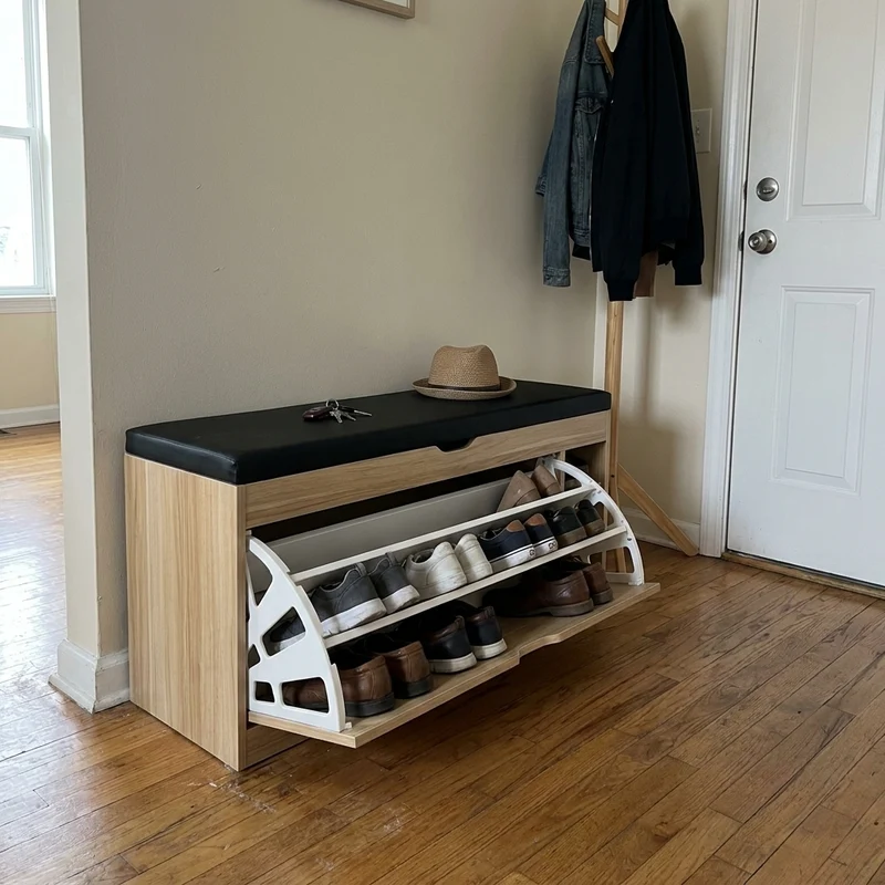 Nordic Wooden Space Saving Shoe Rack Stool
