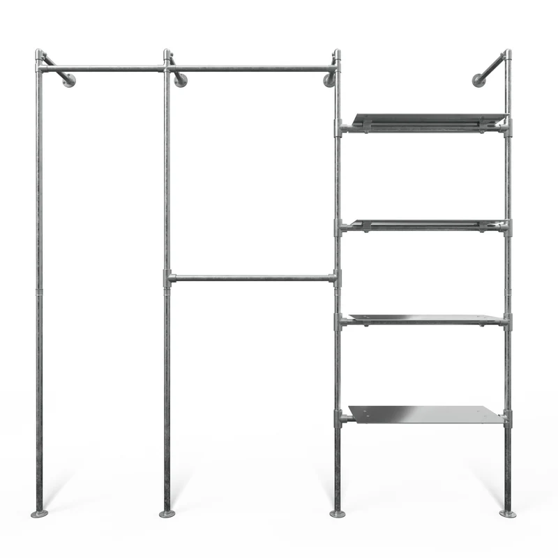 Original Steele Garderobensystem mit 3 Sektionen - (1 Kleiderstange / 2 Kleiderstangen / 4 Regalböden) Garderobenlösung